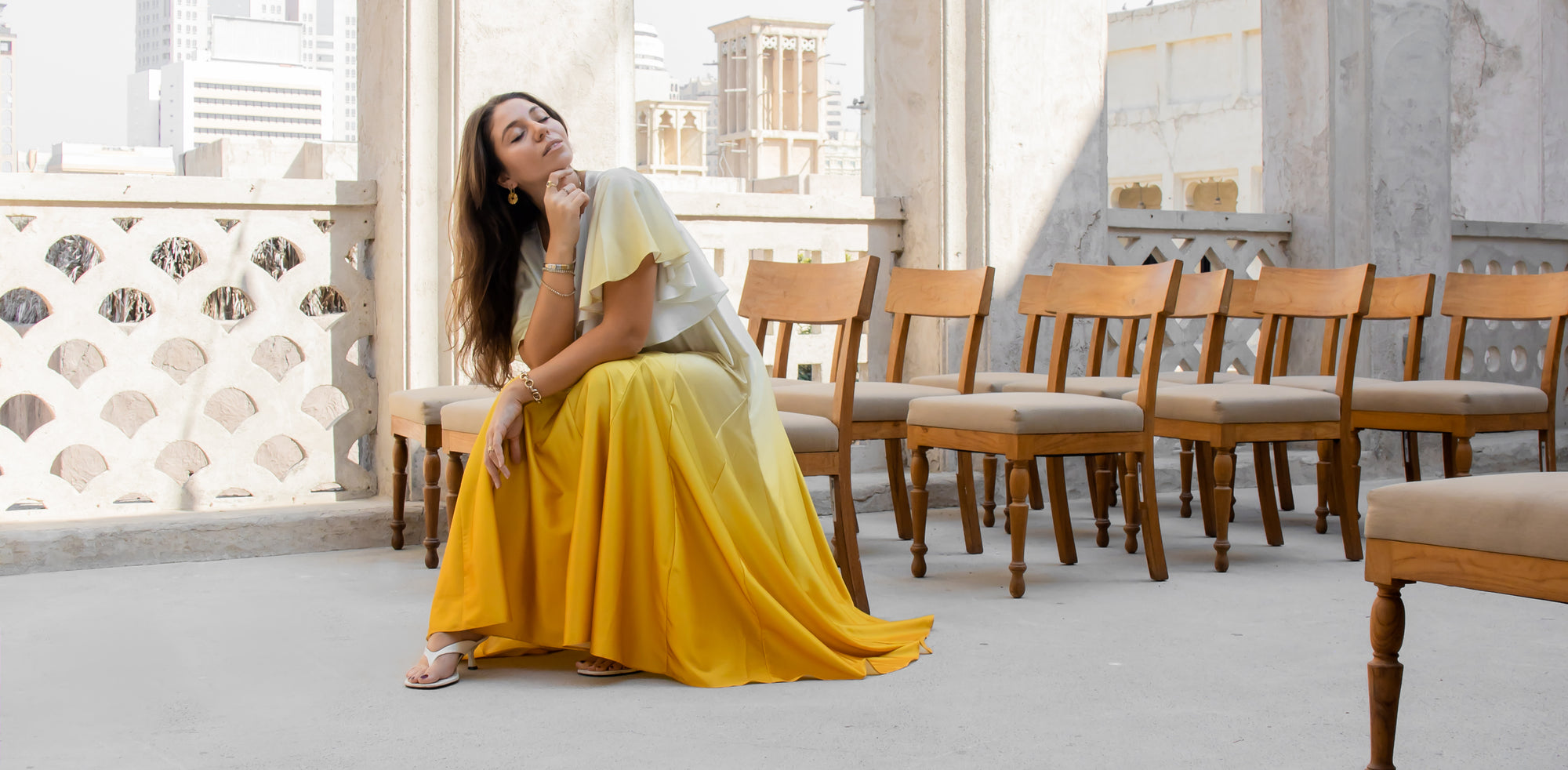 Luxury modest fashion hand-embroidered dress UAE
