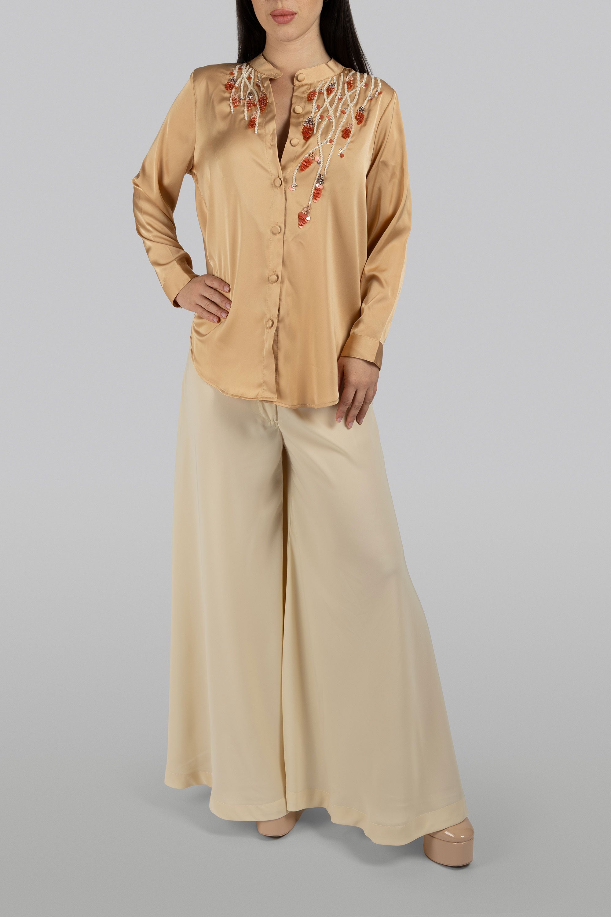 Luxury modest top hand-embellished with sequins and beads
