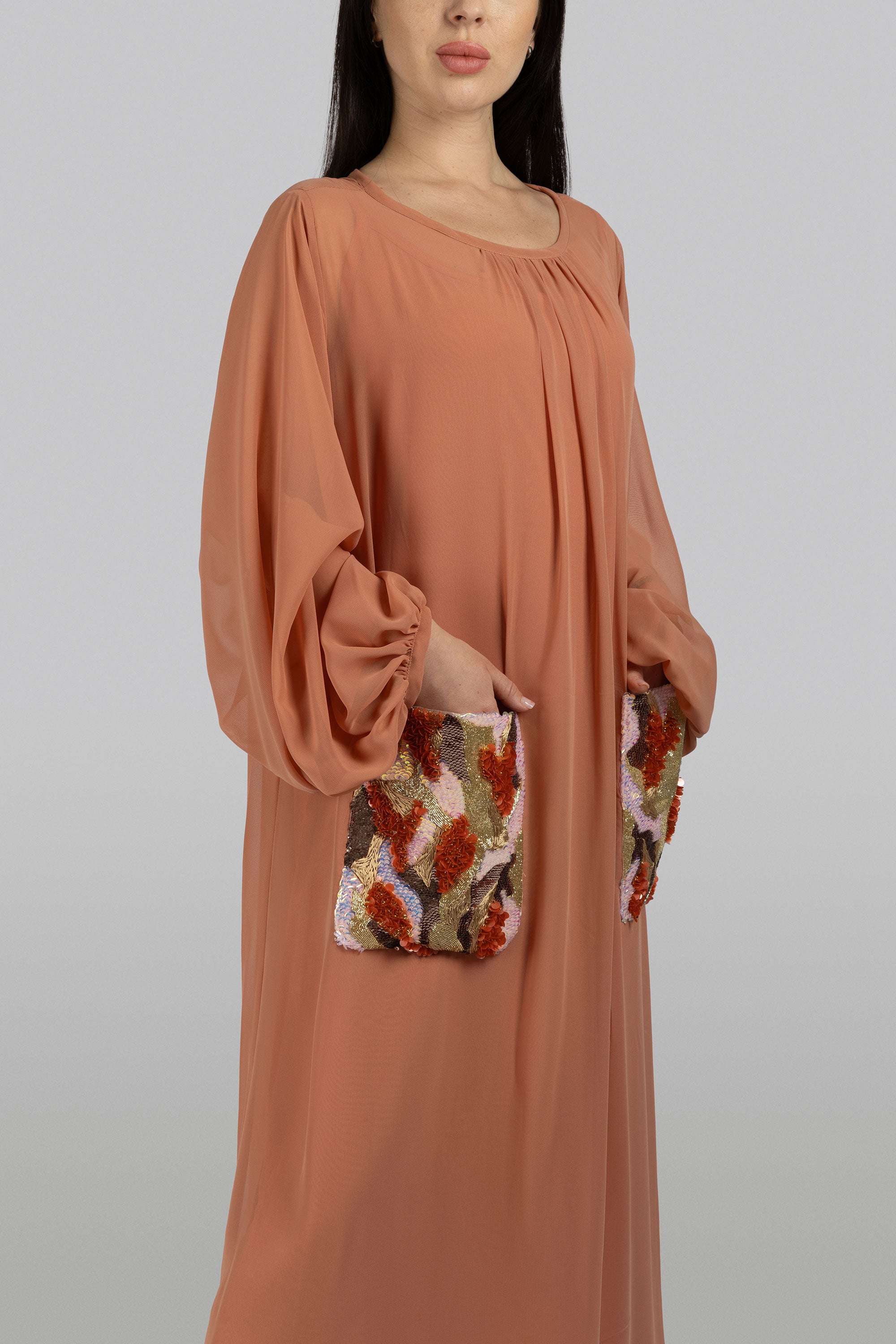 Zinnia high-low chiffon dress bohemian sleeves KUNST