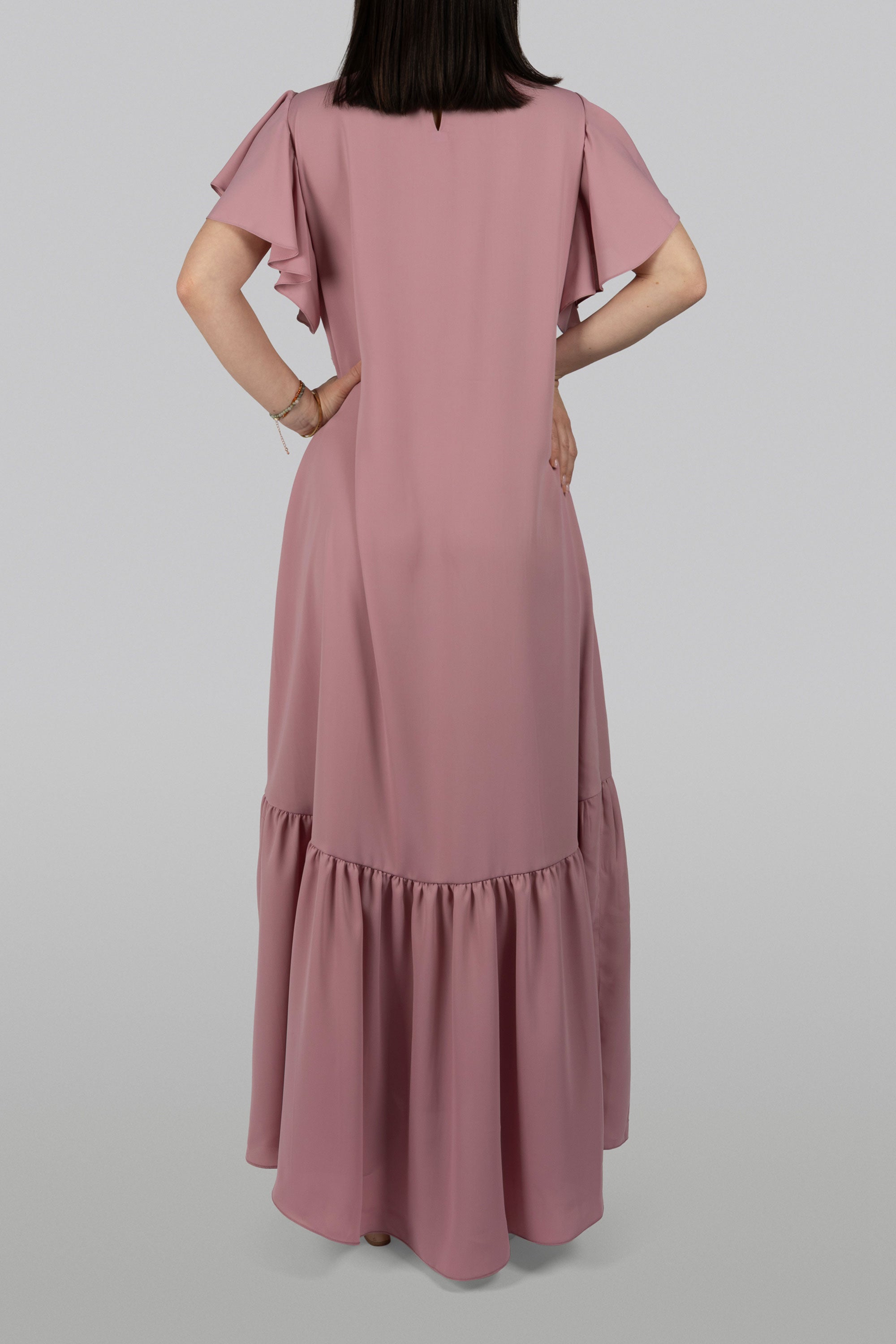 Flora dress with frilly sleeves and delicate beadwork flowers