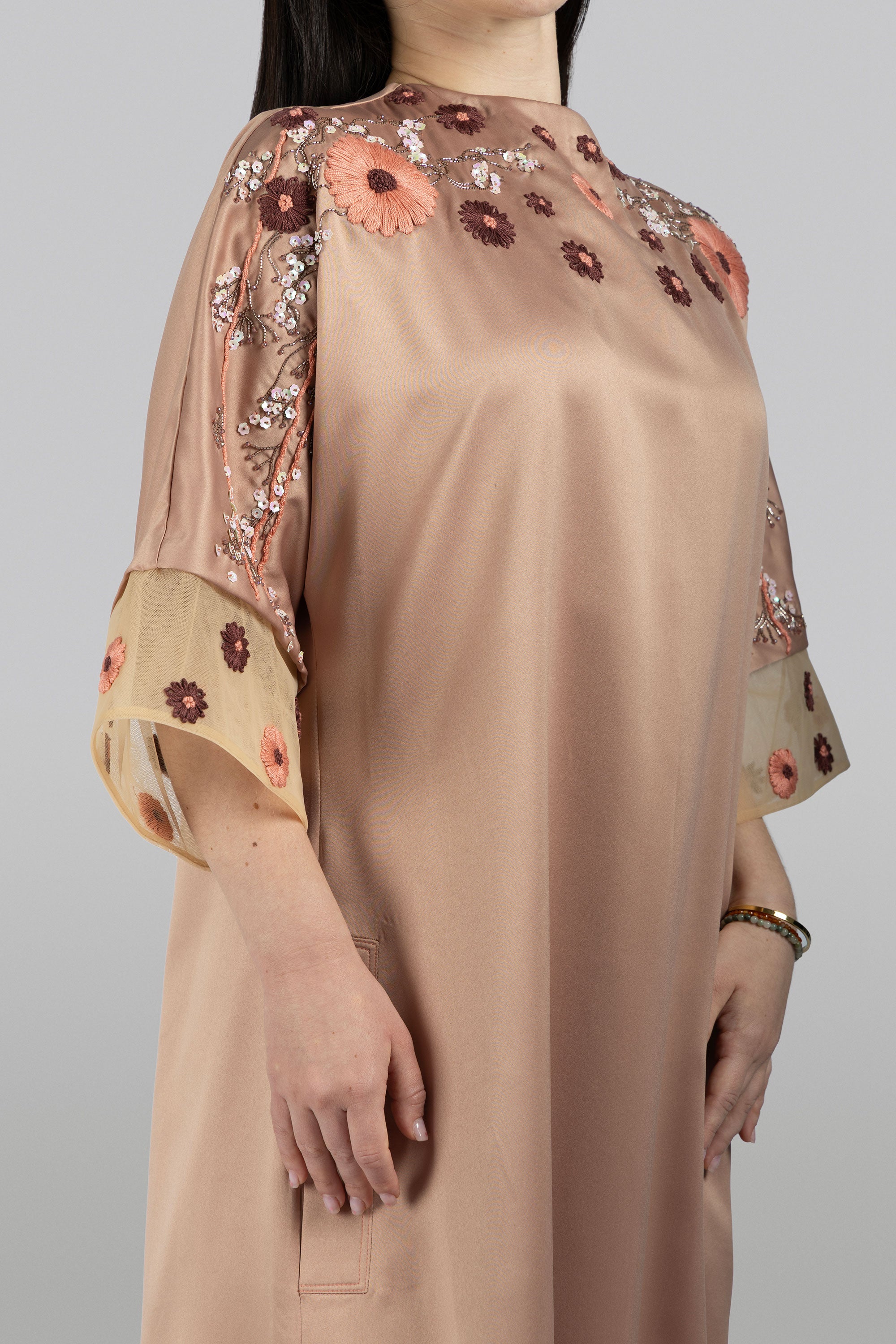Arnica maxi dress neutral peach with arnica blossom detailing