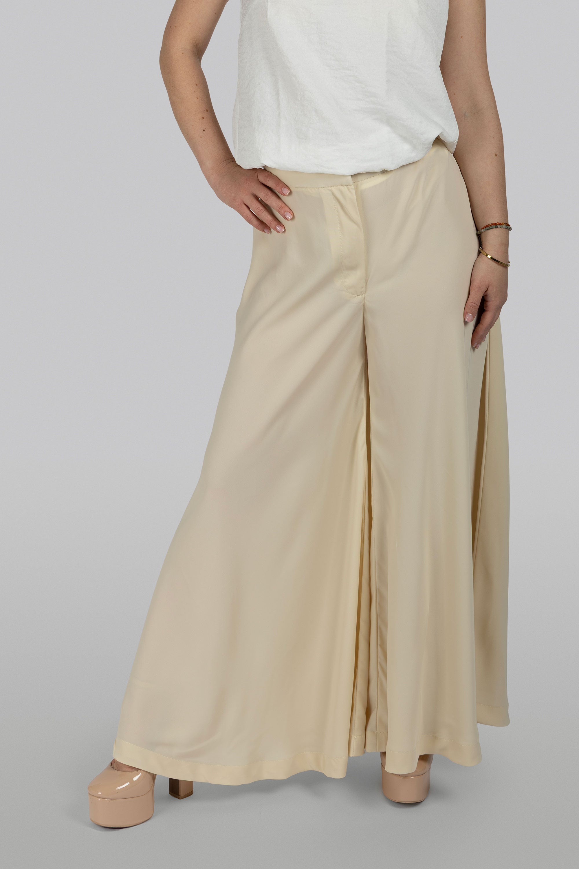 Sway creamy white flared cropped pants with relaxed silhouette
