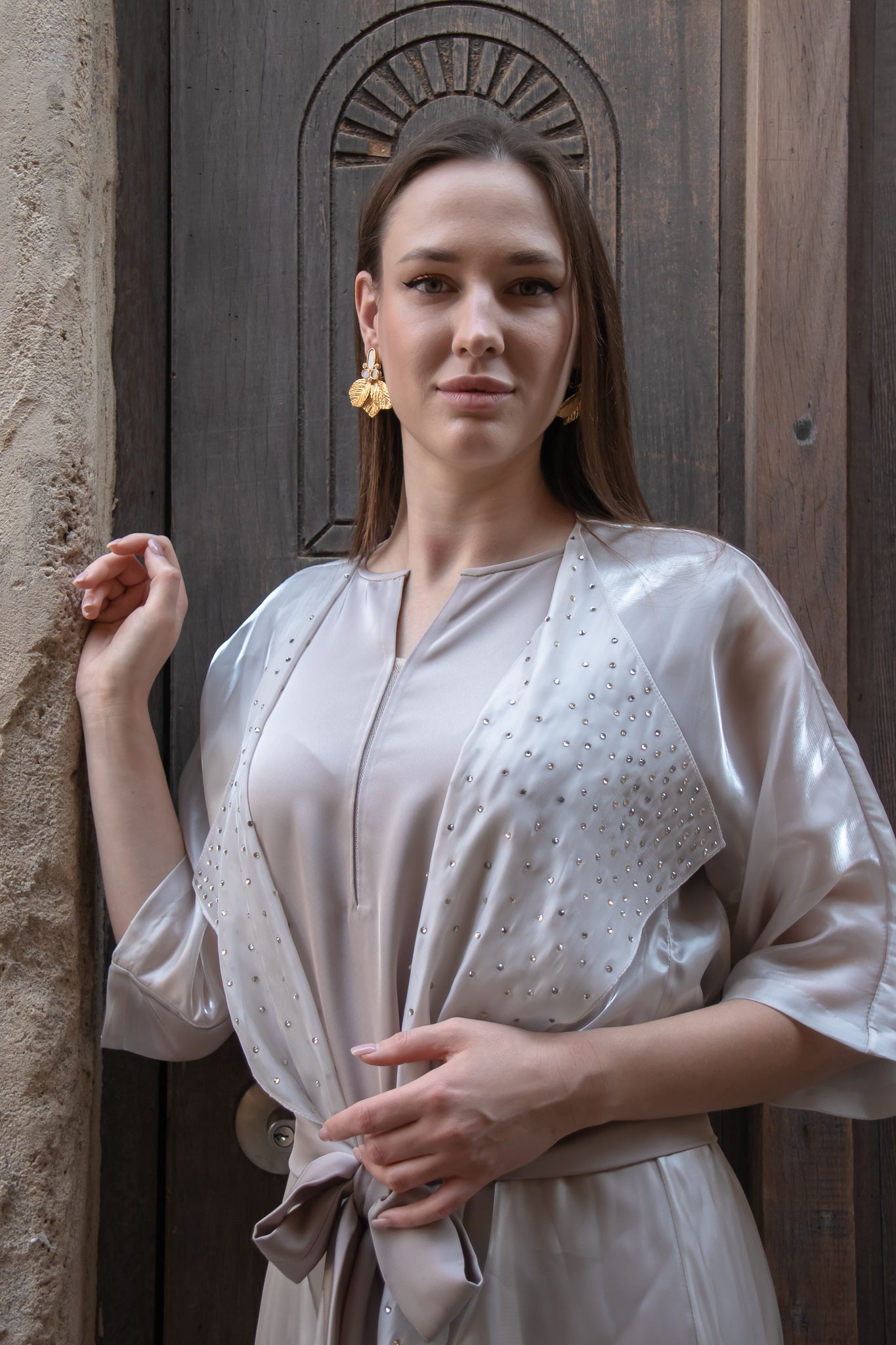 KUNST Najmeh jacket subtle muted gold crystal detail at collar